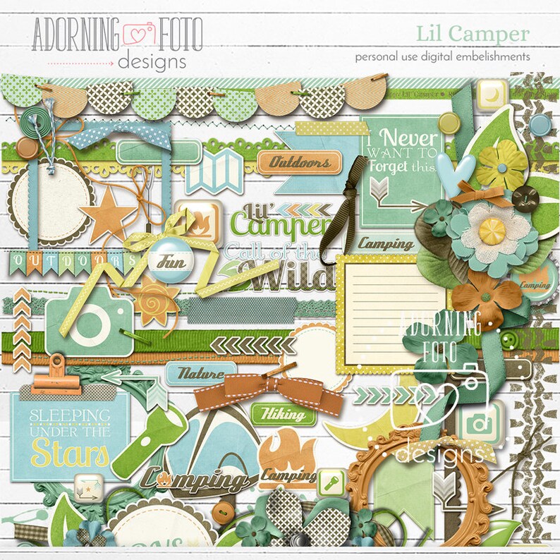 Lil Camper Digital Scrapbooking Embellishments, Camping Digital