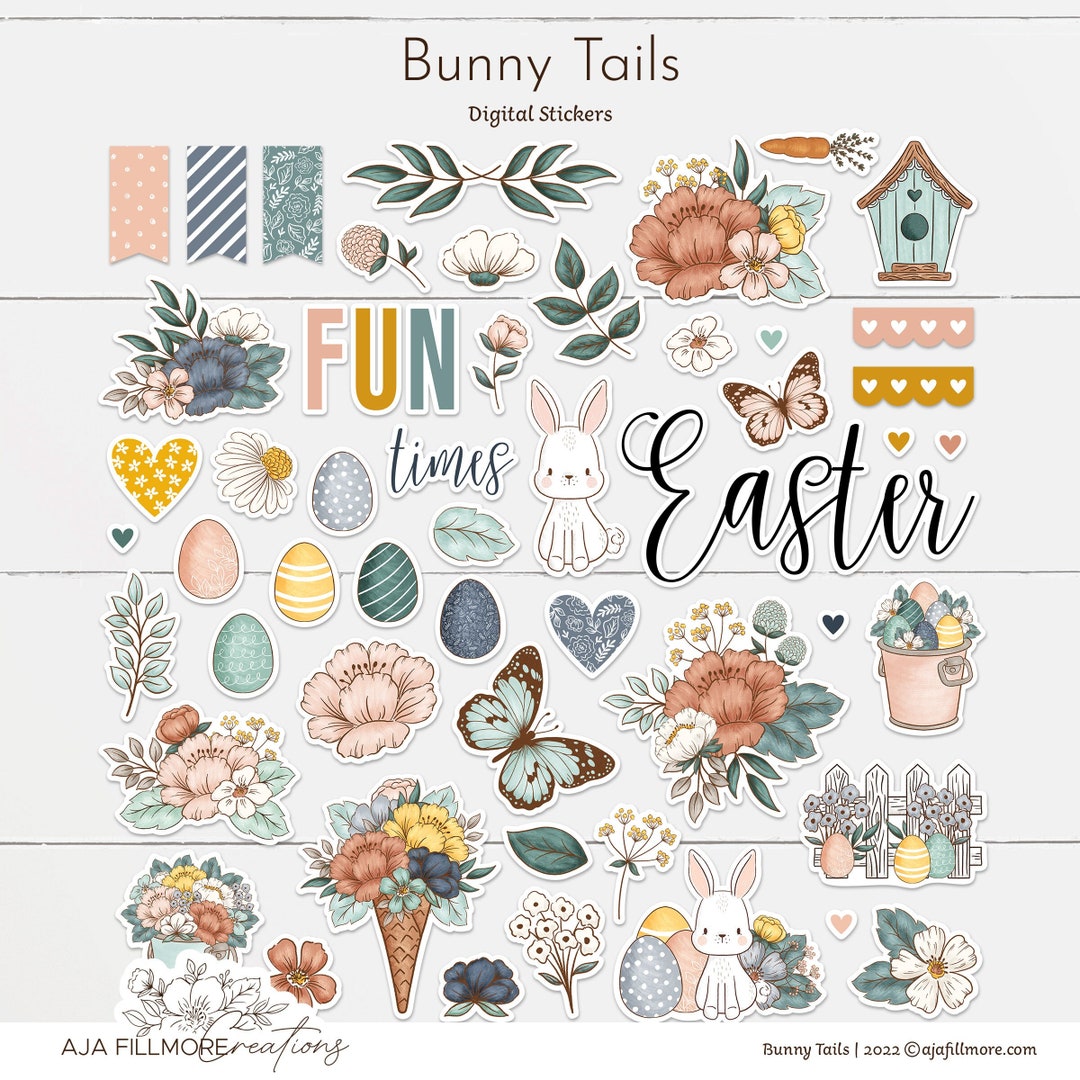 Easter Digital Stickers, Easter Clipart, Easter Stickers, Bunny ...