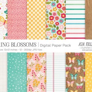 Carta scrapbooking digitale Spring Blossoms, carta scrapbooking primaverile, carta digitale primaverile, carta digitale floreale primaverile, carta digitale