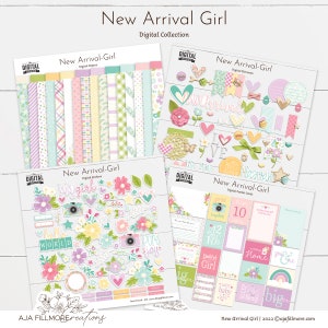 Nieuwe collectie baby digitale scrapbooking collectie, baby meisje scrapbooking papier, baby meisje scrapbooking kit, baby meisje digitale kit, baby meisje