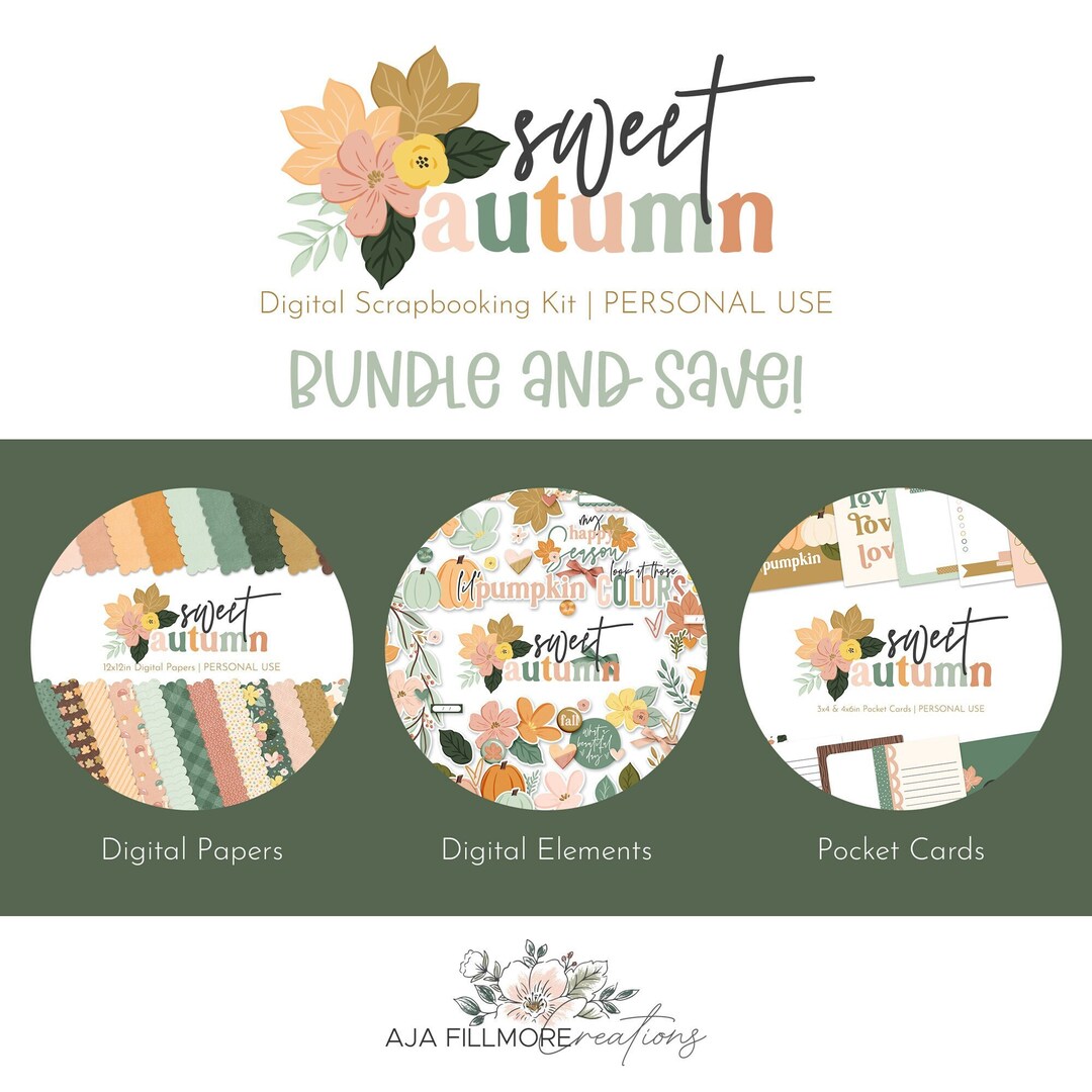 Sweet Autumn Digital Scrapbooking Kit Bundle, Fall Scrapbook Kit, Fall ...