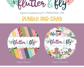 Flutter & Fly Digital Scrapbooking Kit, everyday scrapbook kit, minimalist scrapbooking kit
