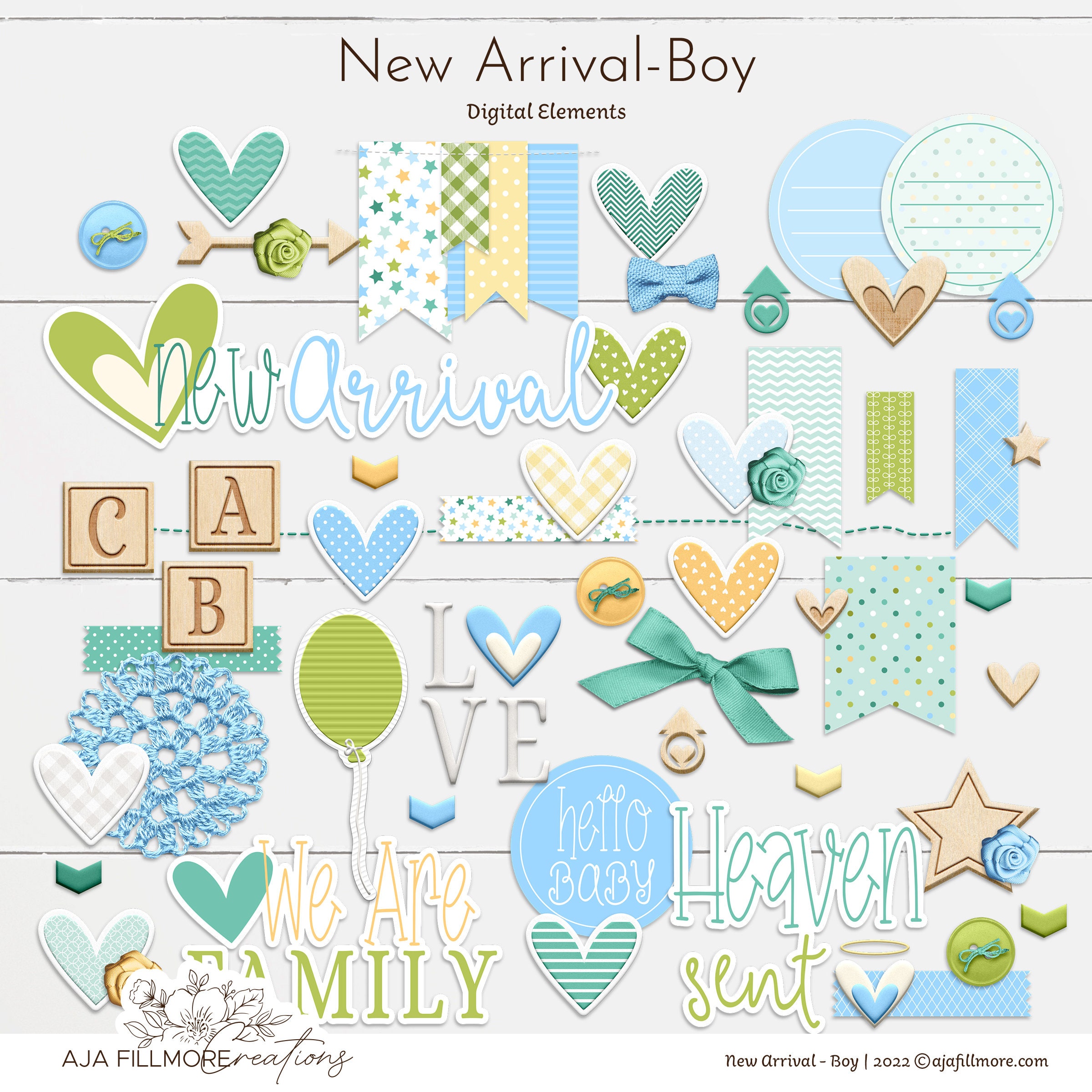 New Arrival Baby Digital Scrapbooking Kit, Baby Boy Scrapbooking Paper