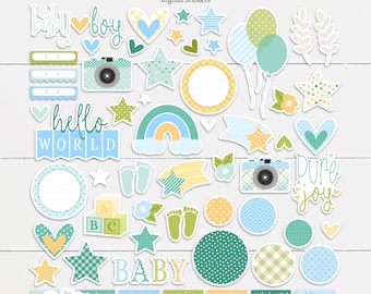 New Arrival Baby Digital Scrapbooking stickers, baby boy scrapbooking stickers, baby boy stickers, baby boy digital stickers, baby boy