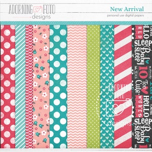 New Arrival Baby Girl Digital Scrapbooking Patterned Paper Add-On, baby scrapbooking paper