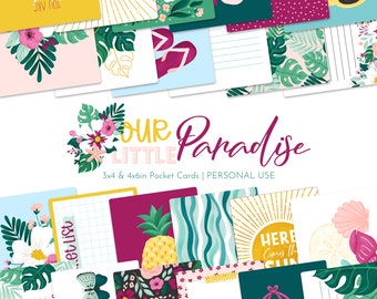 Our Little Paradise Journaling Cards Printable, Tropical Project Life Printable journal cards, Summer Pocket Cards, tropical pocket cards