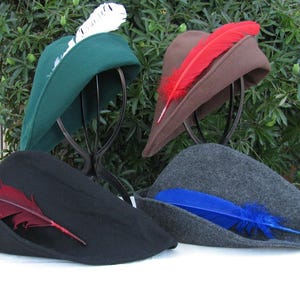 Robin Hood hat, Robin Hood, Bicocket, Robin Hood hat in 6 colors, Costume hat, Medieval hat, Renaissance hat, SCA, LARP, Costume quality