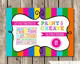 bright color invite etsy colorful birthday invitations