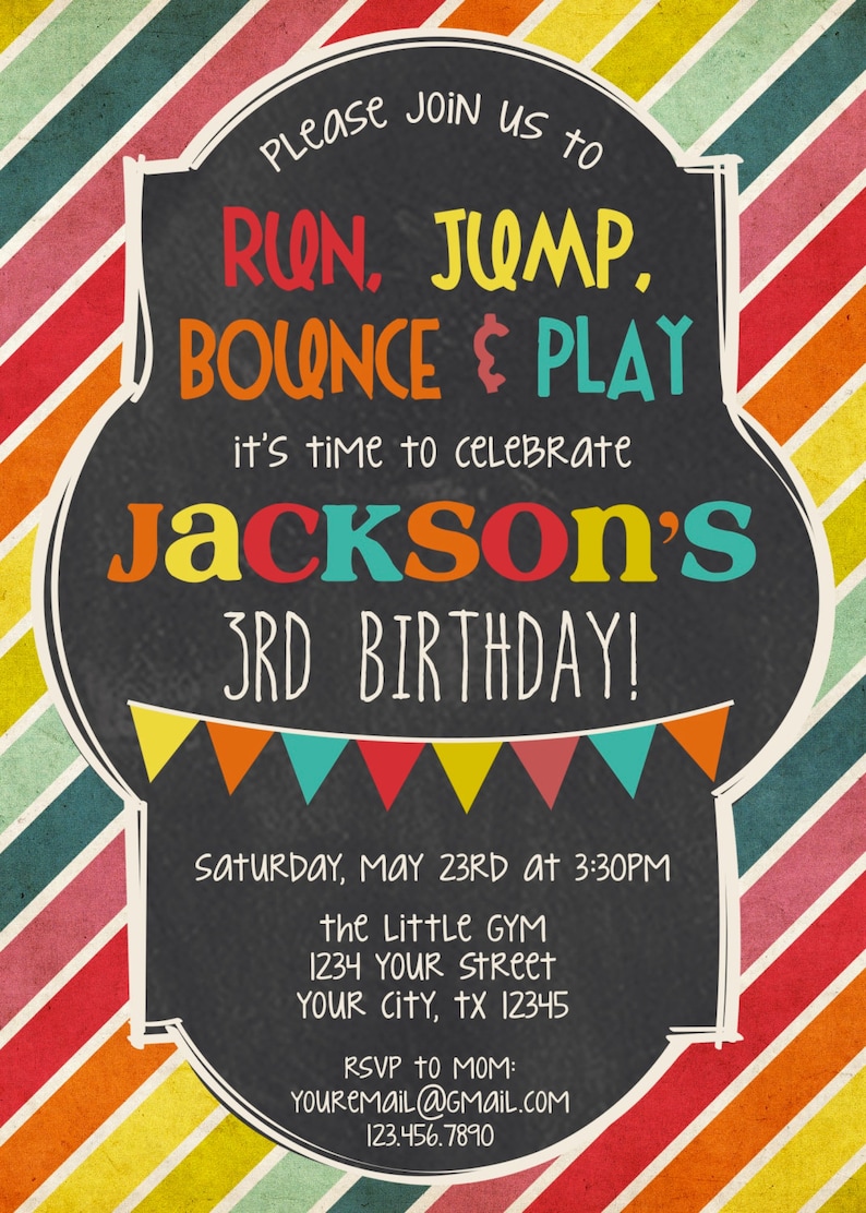 Bright Colors Little Gym Birthday Party Invitation Bounce Etsy