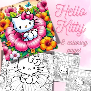 Hello Kitty Flowers 8 Coloring Pages - Instant PDF Download