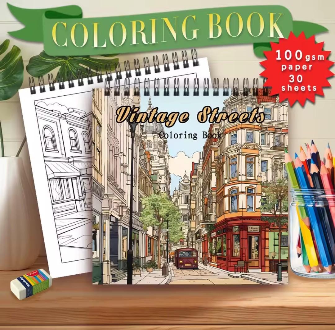 Vintage Streets Coloring Book: Outdoor Scenery, Streets - 30 Patterns ...