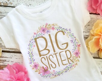 SALE!! Glitter Big Sister Shirt / FLORAL T-shirt or Bodysuit