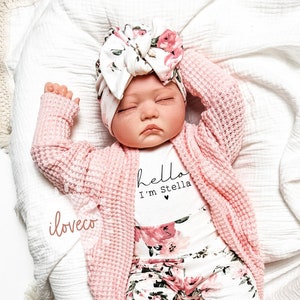 Handmade Baby Girl Outfit / Hand-Dyed Rose Pink Cardigan / Photo Outfit /  Baby Girl Gift /  Handmade Floral Leggings / Cardigan