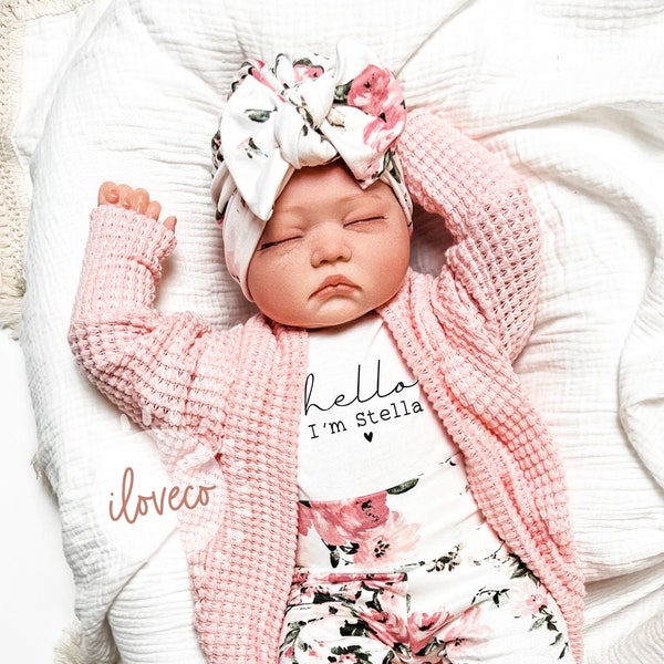 Handmade Baby Girl Outfit / Hand-Dyed Rose Pink Cardigan / Photo Outfit /  Baby Girl Gift /  Handmade Floral Leggings / Cardigan