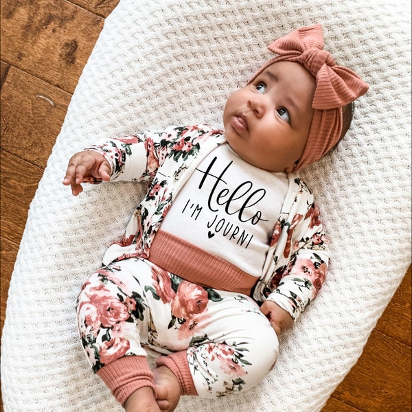 Handmade Baby Girl  Outfit / Baby girl outfit / going home outfit / Baby Girl Gift /  Handmade baby clothes Floral Leggings / baby Cardigan