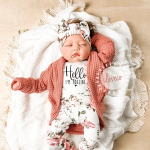 Handmade Baby Girl  Outfit / Baby Bubble Cardigan / Photo Outfit /  Baby Girl Gift /  Handmade Floral Leggings / Cardigan