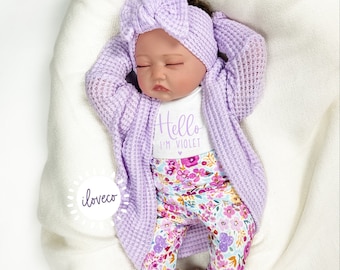 Almost SOLD OUT  // Handmade Purple Baby Girl Outfit / Hand-dyed Lavender Cardigan / Baby Girl Gift /  Handmade Floral Leggings / Cardigan