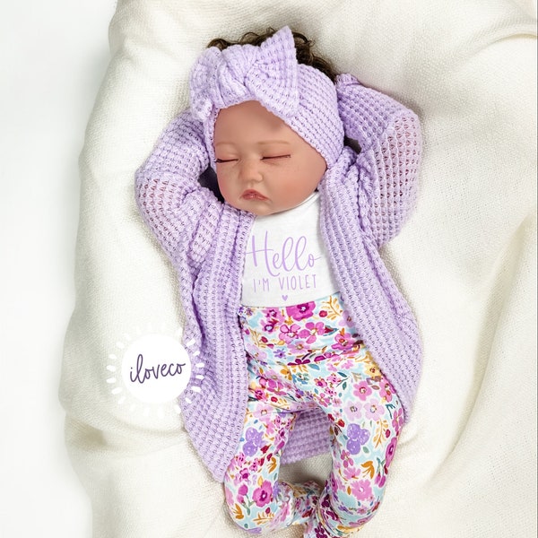 Almost SOLD OUT  // Handmade Purple Baby Girl Outfit / Hand-dyed Lavender Cardigan / Baby Girl Gift /  Handmade Floral Leggings / Cardigan