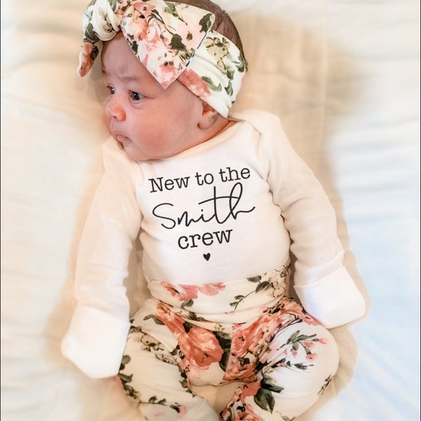 Customizable Baby Girl Coming Home Outfit / Newborn Photo Outfit / Newborn Baby Girl Gift /  Handmade Floral Leggings