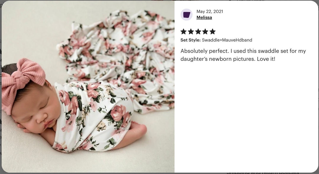 SALE / Newborn Swaddle and Headband Set / Newborn Mauve Floral Etsy