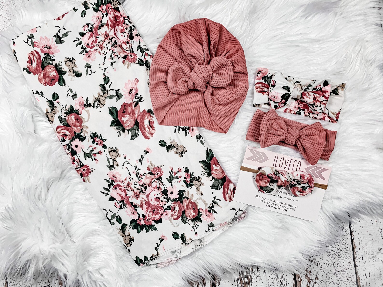 SALE / Newborn Swaddle and Headband Set / Newborn Mauve Floral Etsy