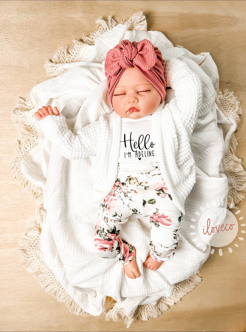 Handmade Baby Girl Outfit / Baby Rose Pink Cardigan / Photo Outfit / Baby Girl Gift / Handmade Floral Leggings / Cardigan image 6