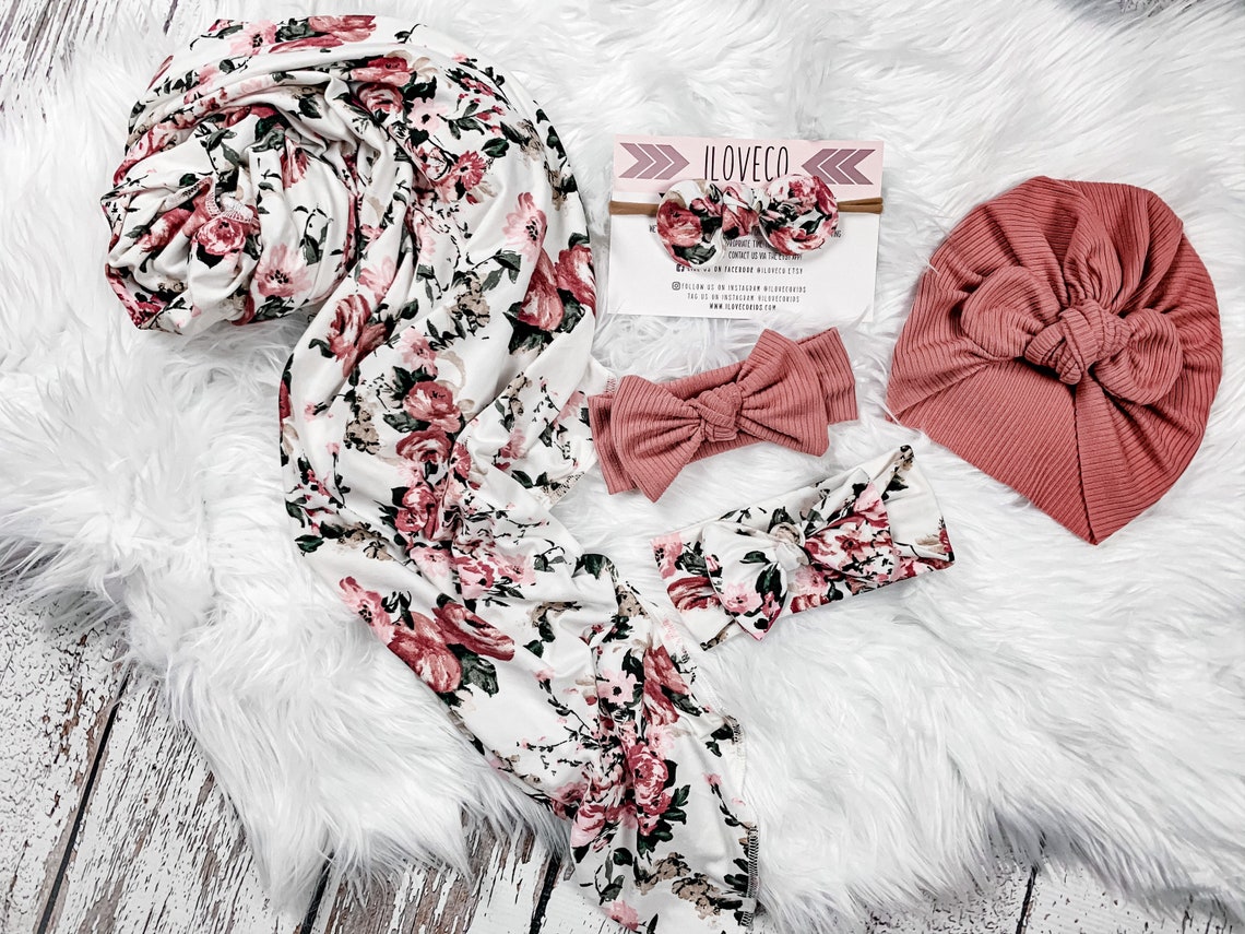 SALE / Newborn Swaddle and Headband Set / Newborn Mauve Floral Etsy