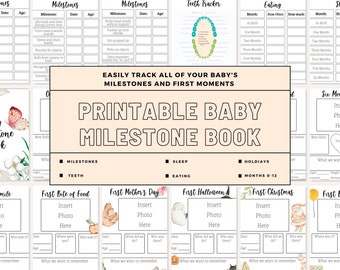 Baby mijlpaalboek, afdrukbaar babymijlpaalboek, baby's eerste jaar, afdrukbaar babyboek, afdrukbaar geheugenboek, instant downloadboek
