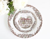 Johnson Bros Dinnerware Set. Brown Transferware Holiday Dishes. Oval Platter Dinner Plates. Hostess Gifts. Christmas Tableware