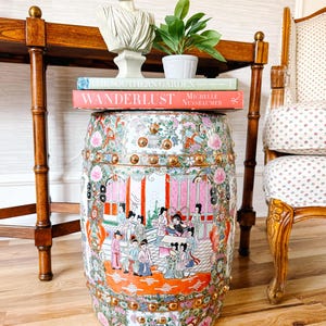 Famille Rose Medallion Garden Stool, Chinese Porcelain Garden Seat, Chinoiserie Garden Stool, Chinoiserie Chic Decor