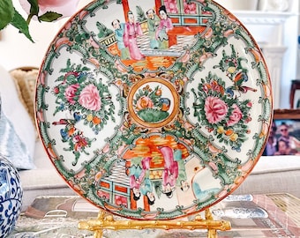 Antique Rose Medallion Plate 8.75”, Rose Medallion Decorative Plate, Porcelain Wall Plate, Hand Painted Porcelain, Chinoiserie Decor