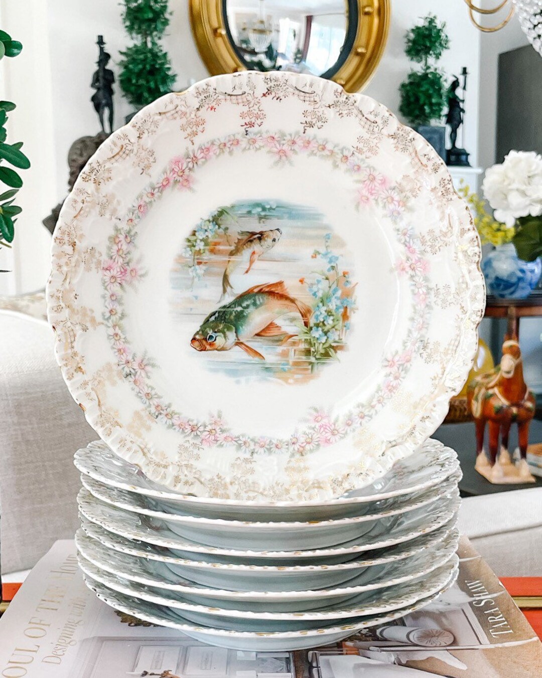 Antique German Fish Plates Set of 8, Dinner Fish Plates Etsy