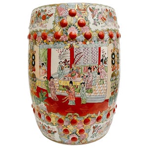 Famille Rose Medallion Garden Stool, Chinese Porcelain Garden Seat, Chinoiserie Garden Stool, Chinoiserie Chic Decor