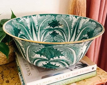 X-Large Green Glazed Cabbage Leaf Decorative Bowl