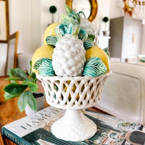 Italian Majolica Lemons & Pineapples Topiary, Italian Centerpiece, Mid-Century Italian Decor