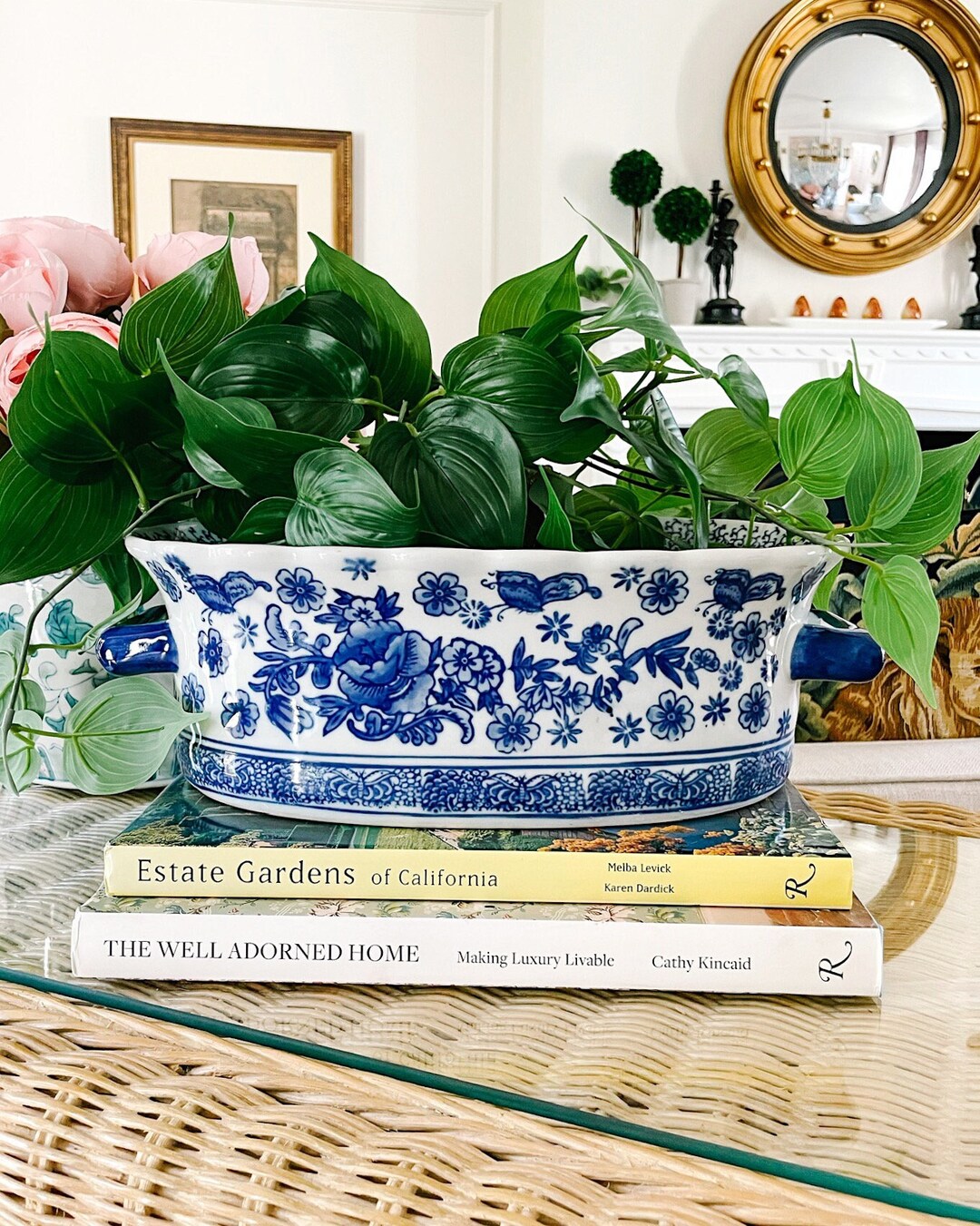 Blue & White Foot Bath Planter Flowers and Butterflies Foot Etsy