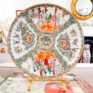 Antique Rose Medallion Plate 9.75”, Rose Medallion Decorative Plate, Porcelain Wall Plate, Hand Painted Porcelain, Chinoiserie Decor