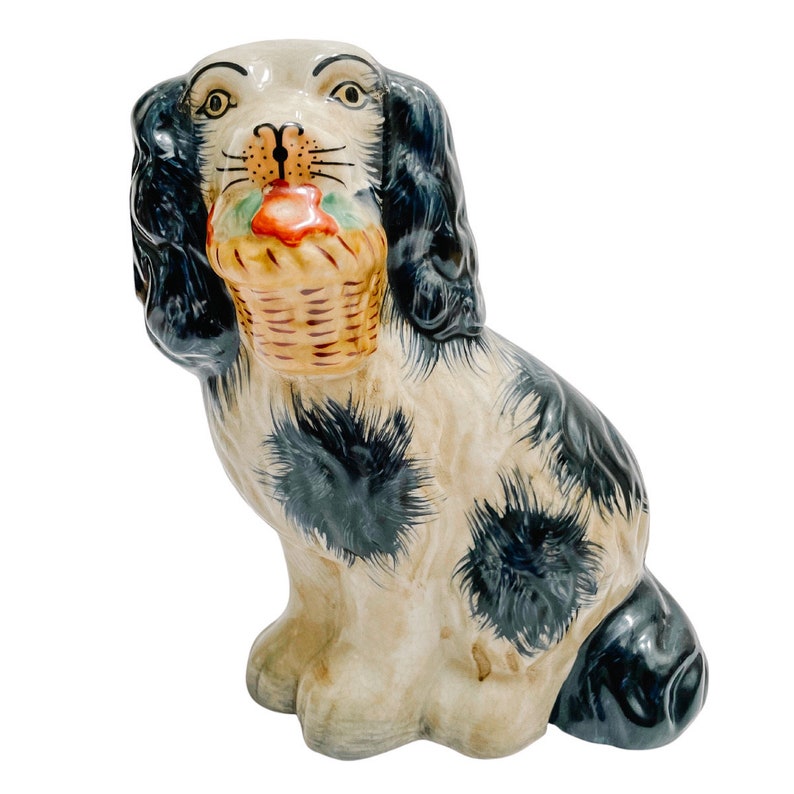 Blue & White Staffordshire Mantle Dogs, 7.5 Staffordshire Spaniel Dogs, Staffordshire Mantle Dogs, Traditional Mantle Decor image 3