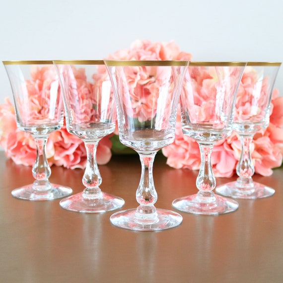 Vintage Fostoria Gold Rimmed Crystal Wine Glasses 6 oz Etsy