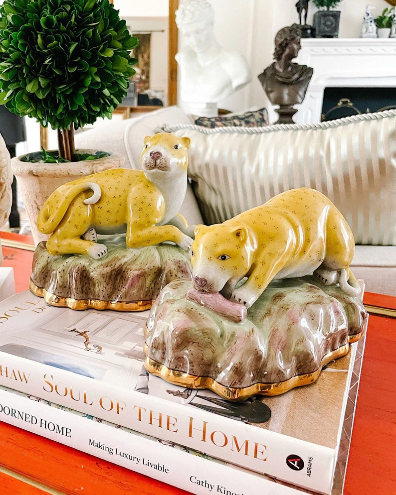 Chinoiserie Leopard Bookends Staffordshire Style Leopards Etsy