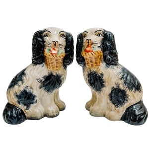 Blue & White Staffordshire Mantle Dogs, 7.5 Staffordshire Spaniel Dogs, Staffordshire Mantle Dogs, Traditional Mantle Decor image 2