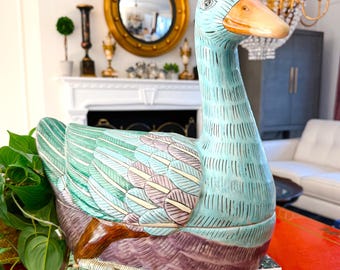 Chinese Famille Rose Goose Tureen, Turquoise Chinoiserie Porcelain