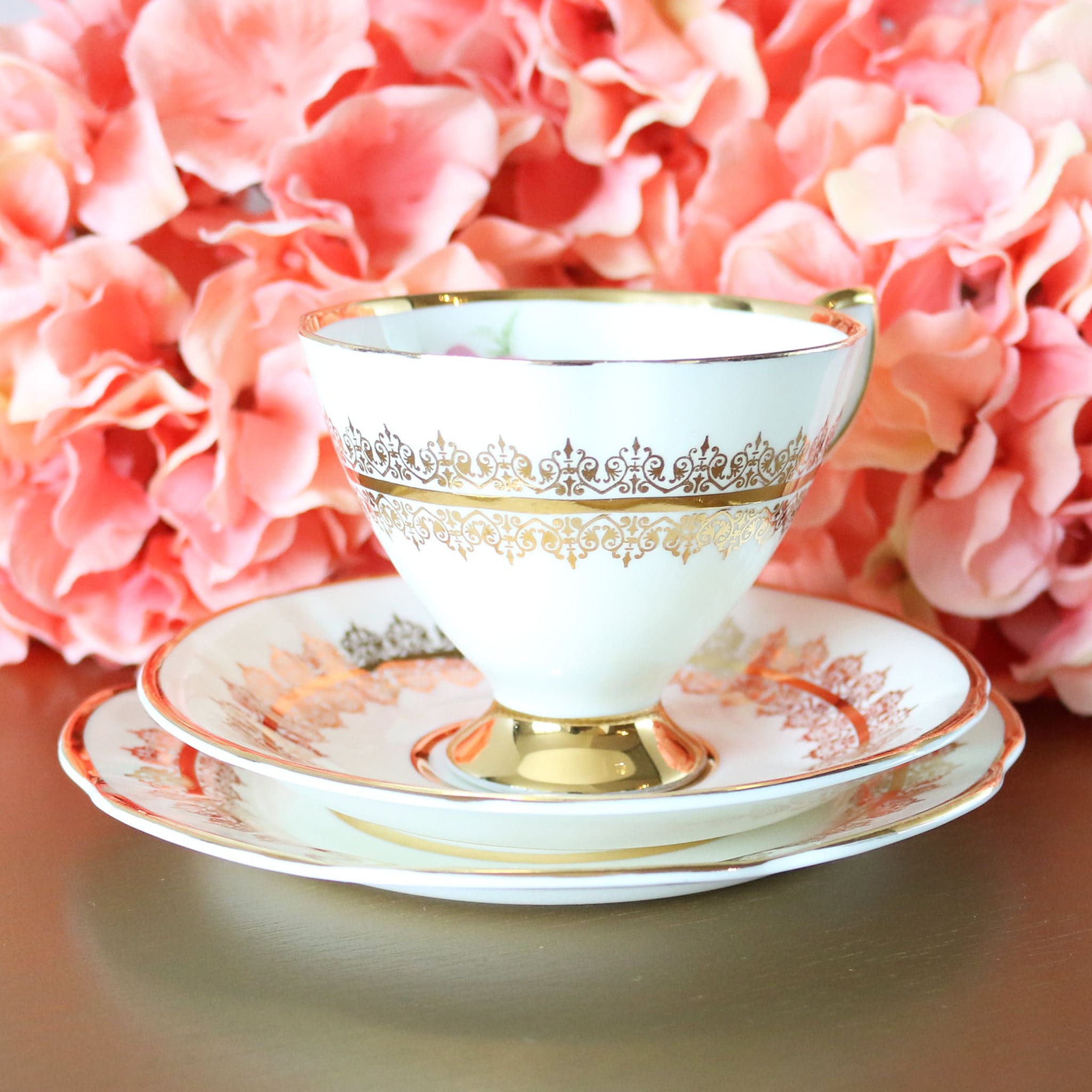Vintage Gold Pink Roses Teacup Trio Set 3 Piece Tea Cup Etsy