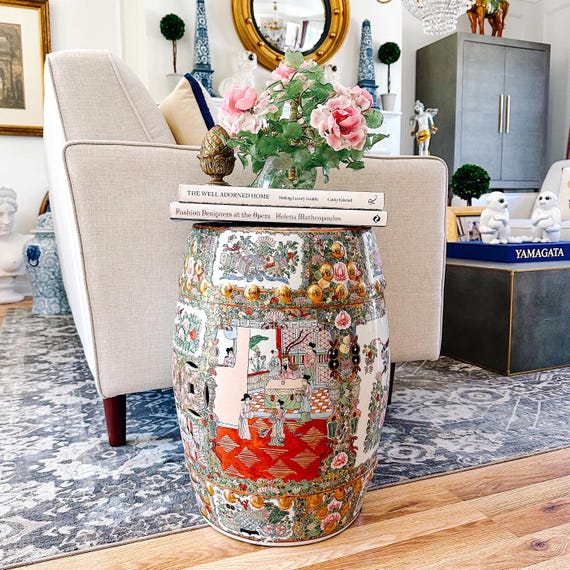 Famille Rose Medallion Garden Stool Chinese Porcelain Garden Seat Chinoiserie Garden Stool Chinoiserie Chic Decor Etsy