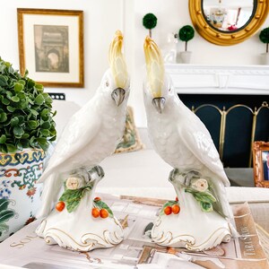 Vista Alegre Cockatoo Parrot Figurines, Vista Alegre Porcelain Sulphur-Crested Cockatoos