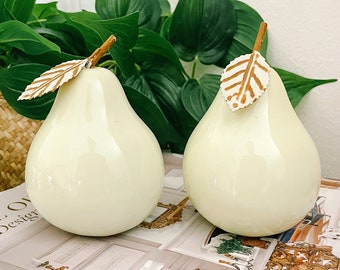 Pair Of Vintage Mint Green Ceramic Pears With Stems