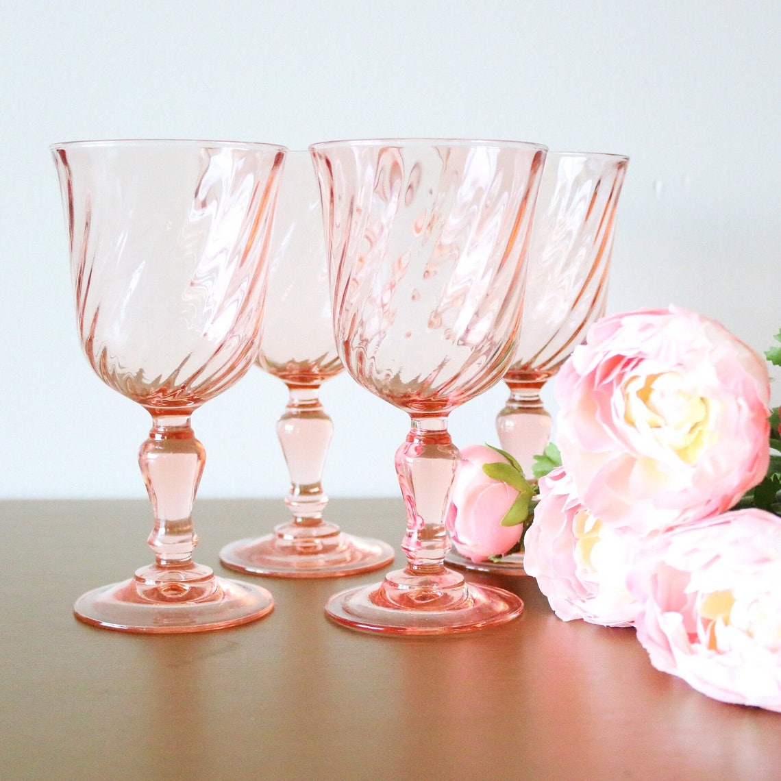 Pink Glass Wine Glasses 8oz Set of 4 Pink Drinking Glasses Etsy