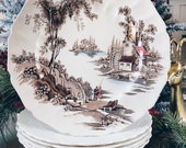Johnson Brothers The Old Mill Service Plate 11 English Scenery Charger Plate Brown Multicolor Transferware