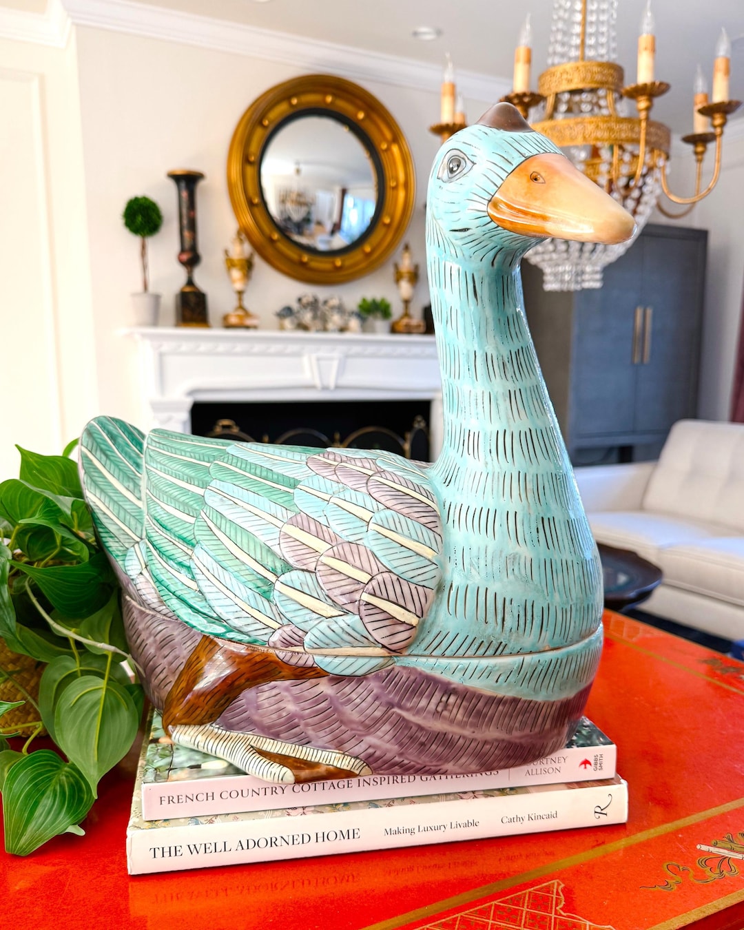 Chinese Famille Rose Goose Tureen, Turquoise Chinoiserie Porcelain