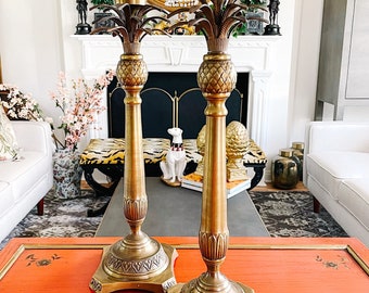 Vintage Extra Tall Brass Pineapple Candlesticks